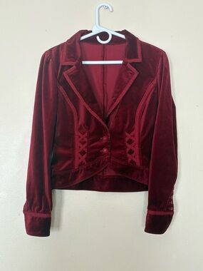 Women's Burgundy Velvet Cropped Blazer Jacket